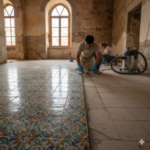 Mermer zemin parlatma işlemi uygulama anı