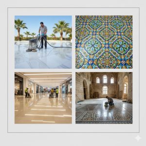 Mermer silim öncesi yıpranmış, kirli ve çizik zemin