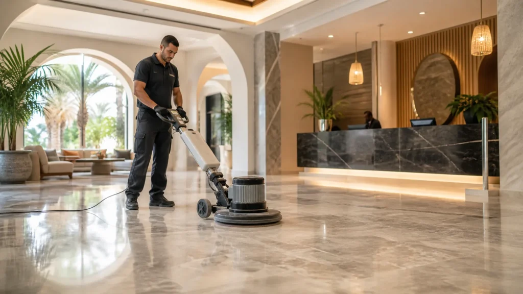 Antalya’da otel lobi mermer silim ve parlatma uygulaması