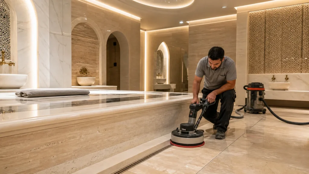 Antalya otel SPA mermer silim ve traverten yenileme uygulaması